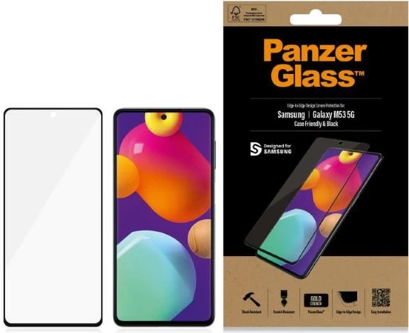 Xham i temperuar PanzerGlass për Samsung Galaxy M53, kornizë e zezë