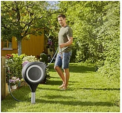 Kasetë automatike për zorrë uji Gardena RollUp M, 20m, 0-360°, e zezë/gri
