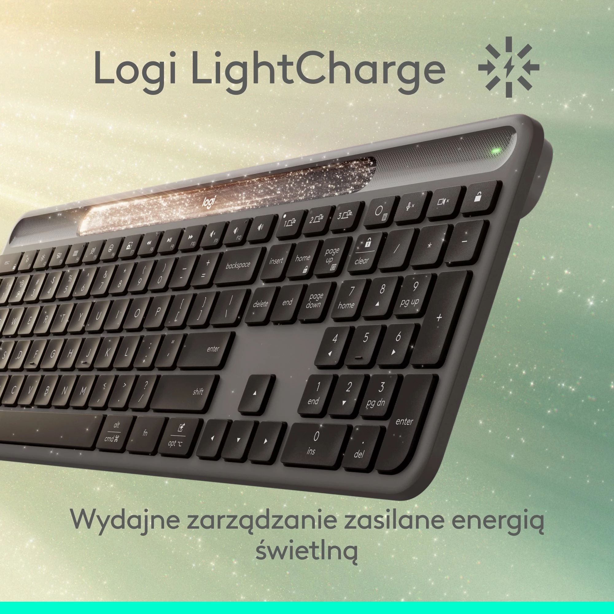 Tastierë wireless Logitech Slim Solar+ 920-013764, US layout, Bluetooth/Logi Bolt, full-size me numpad, Graphite