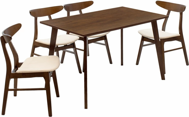 Tavolinë me karrige Benson - Orlean, 5 copë, 120x80x75cm, dru arre - pëlhurë bezhë