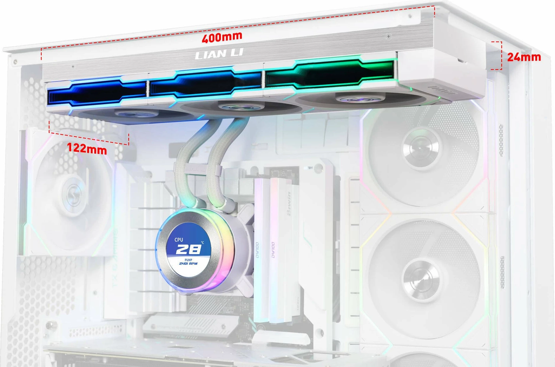 Ftohës uji AIO për CPU Lian Li Hydroshift II LCD-C 360TL (GHS2LCD36TW) 360mm, ekran LCD 2.1\", ARGB, 3x120mm, i bardhë