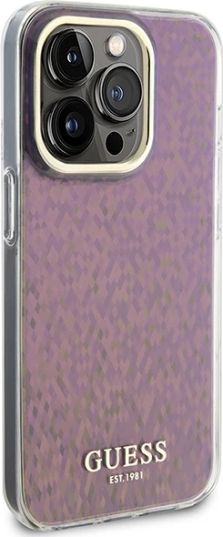Mbështjellës Guess GUHCP15LHDECMP për iPhone 15 Pro 6.1", IML Faceted Mirror Disco Iridescent, Rozë