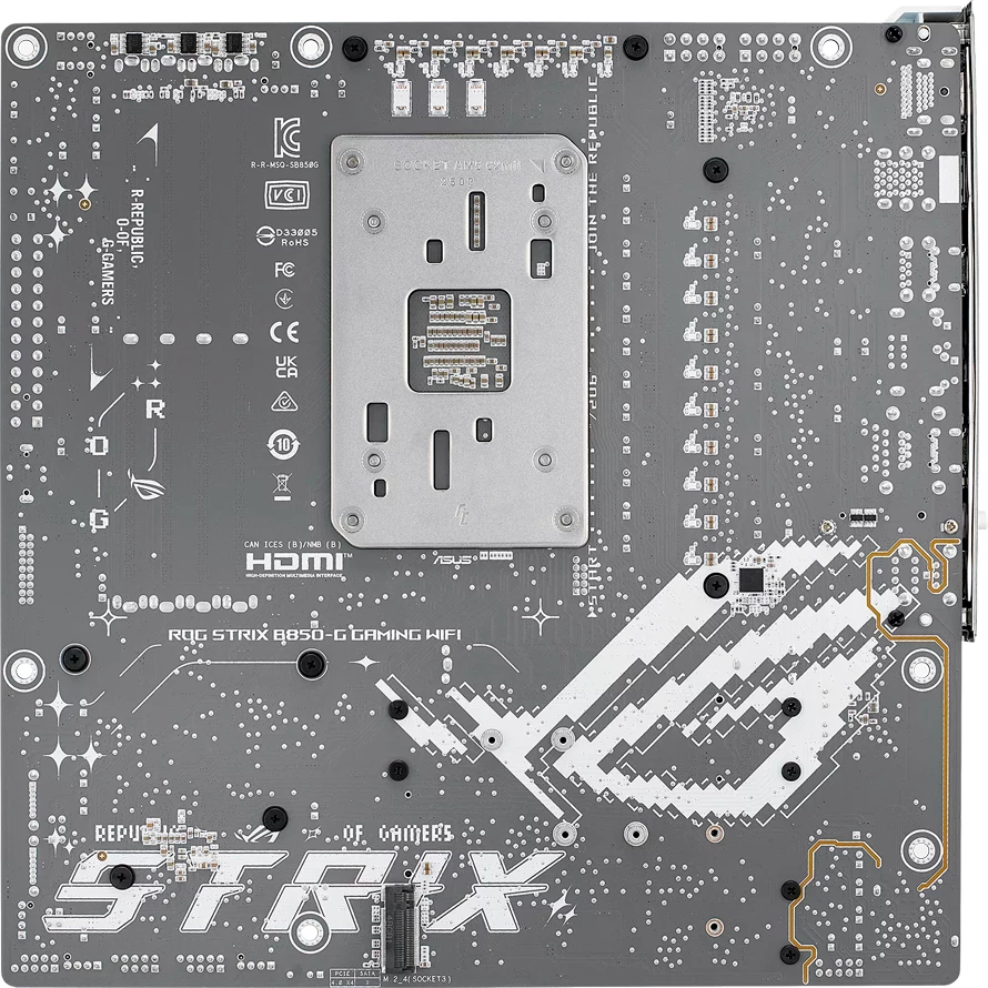 Pllakë amë ASUS ROG STRIX B850-G GAMING WIFI, AM5 mATX, DDR5 4xDIMM, 4xM.2, PCIe 5.0, 2.5GbE, WiFi 7, Bluetooth 5.4, HDMI/DisplayPort, Aura Sync, e bardhë