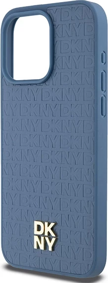Mbështjellës DKNY Leather Monogram Pattern Metal Logo MagSafe për iPhone 15 Pro Max, Kaltër