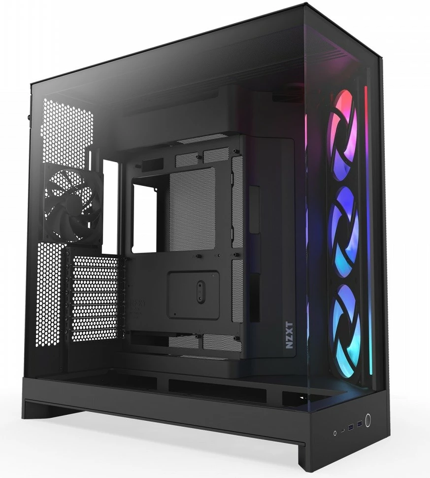 Kasë NZXT H9 Flow RGB (2025) CM-H92FB-R1 Midi Tower ATX, xham i temperuar, mbështetje radiator 420 mm, deri 10 fenera, e zezë