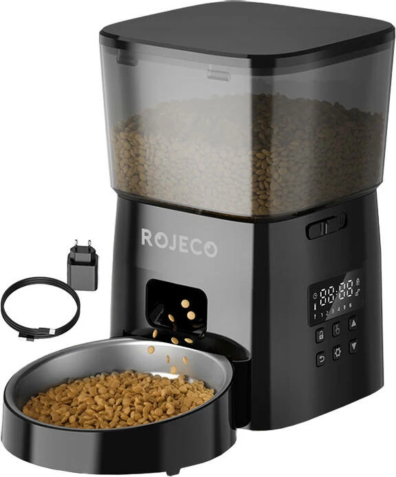 Ushqyes automatik për kafshë Rojeco RWSQ-02 2L, për ushqim të thatë, version me butona, i zi