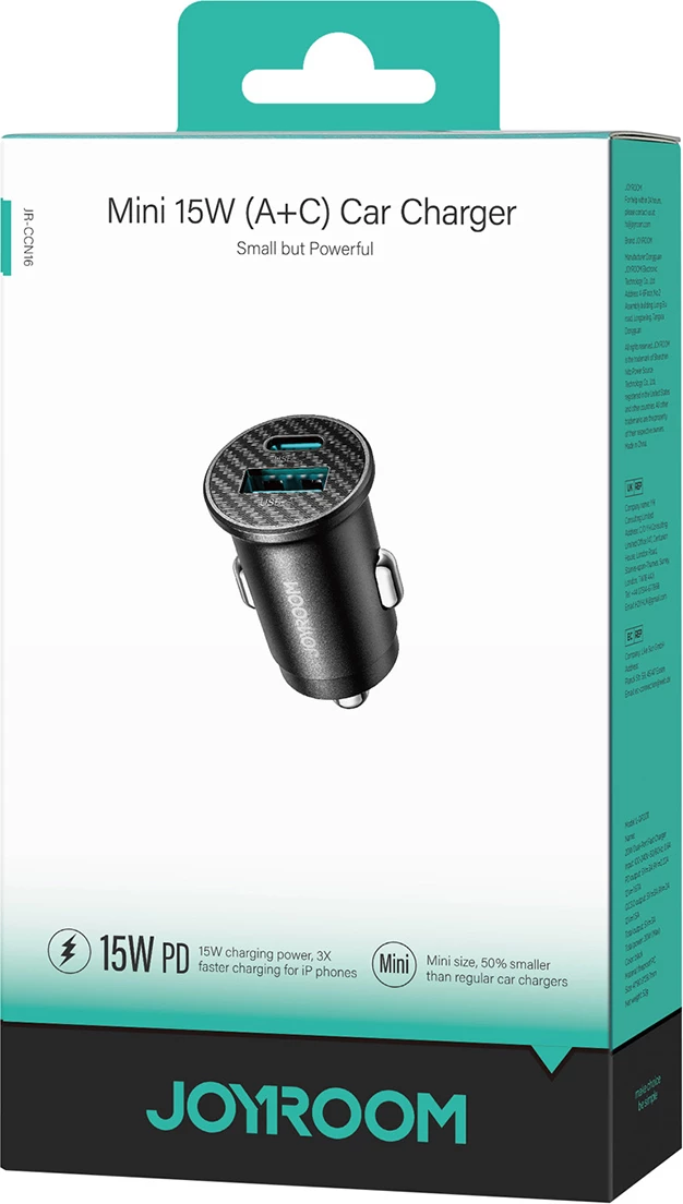 Karikues veture Joyroom JR-CCN16 15W, 2 porta USB-A & USB-C, 12-24V, pa kabllo, zi