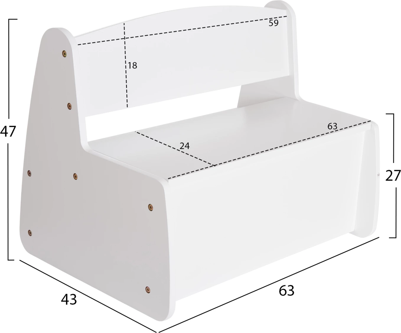 Bankë për fëmijë me hapësirë për ruajtje, stil Montessori, e bardhë, RICKI FH18342.03, 63x43x47cm