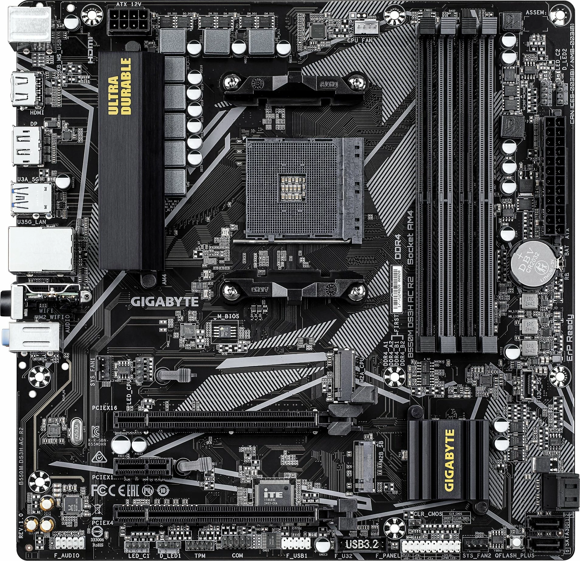 Pllakë amë Gigabyte B550M DS3H AC R2, AM4, Micro-ATX, Wi‑Fi 5/Bluetooth