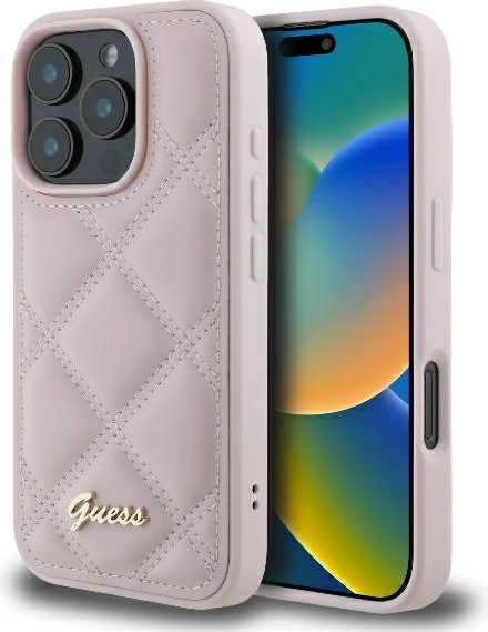 Mbështjellës Guess Quilted Metal për iPhone 16 Pro, Rozë