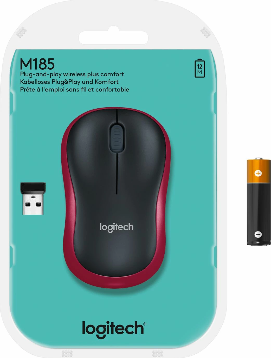Maus Logitech M185 (910-002240) Wireless USB 1000 DPI, zi/kuqe
