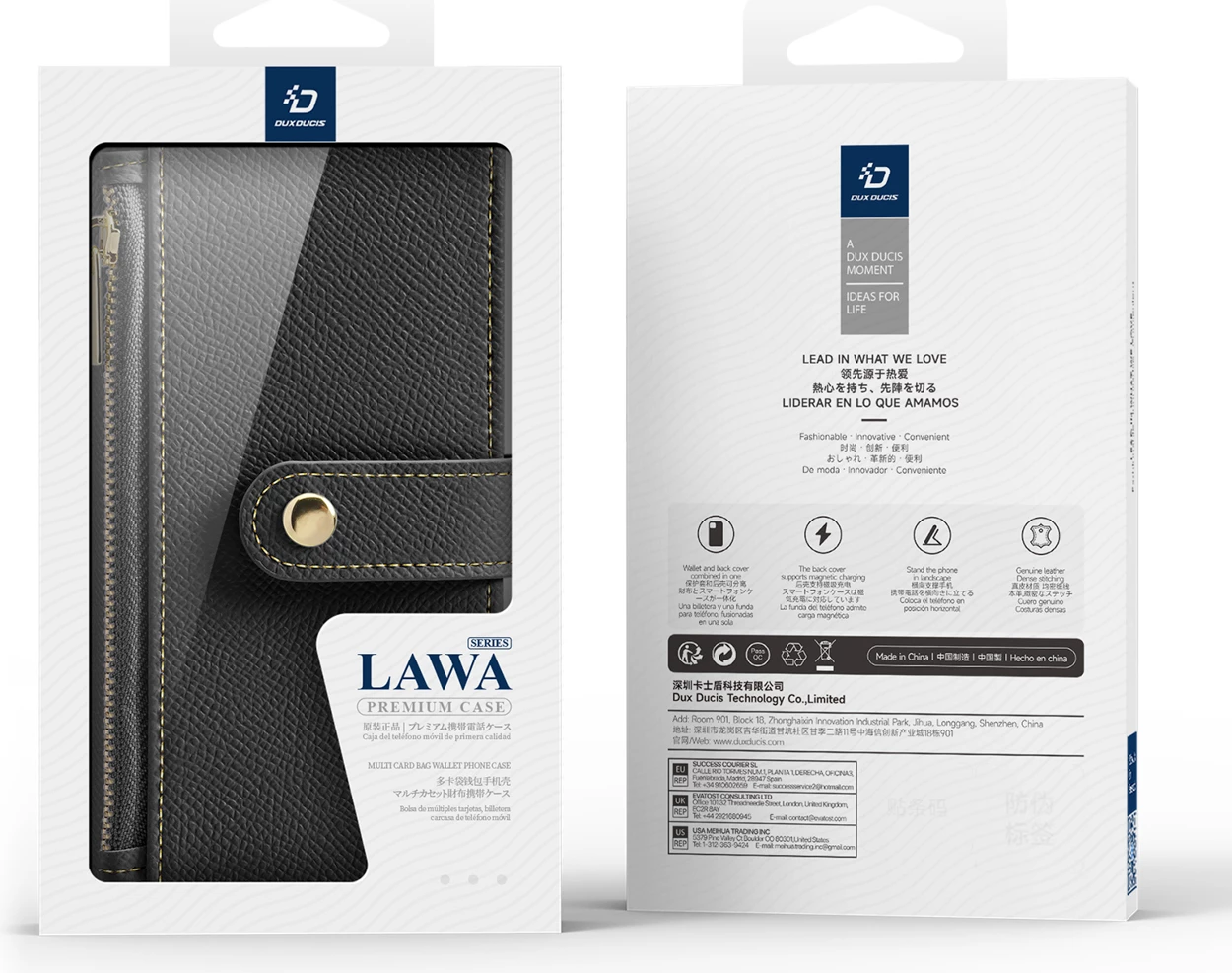 Mbështjellës Dux Ducis Lawa për iPhone 16, me portofol magnetik, lëkurë, e zezë