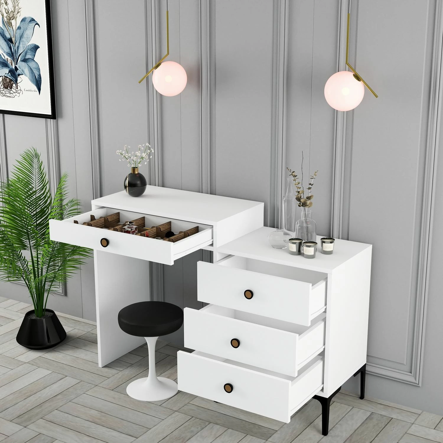 Tavolinë grimimi Lizbon 556, e bardhë