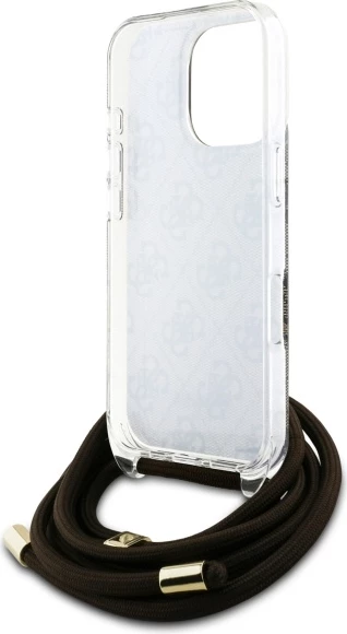 Mbështjellës Guess Crossbody Cord 4G Print për iPhone 16 Pro Max, Kafe