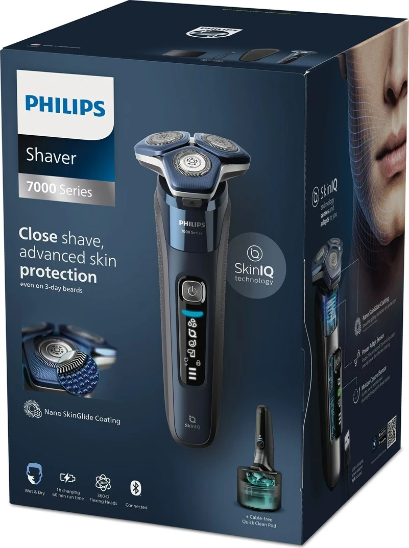 Makinë rroje Philips SHAVER Series 7000 S7885/50, Trimer, E zezë, Blu