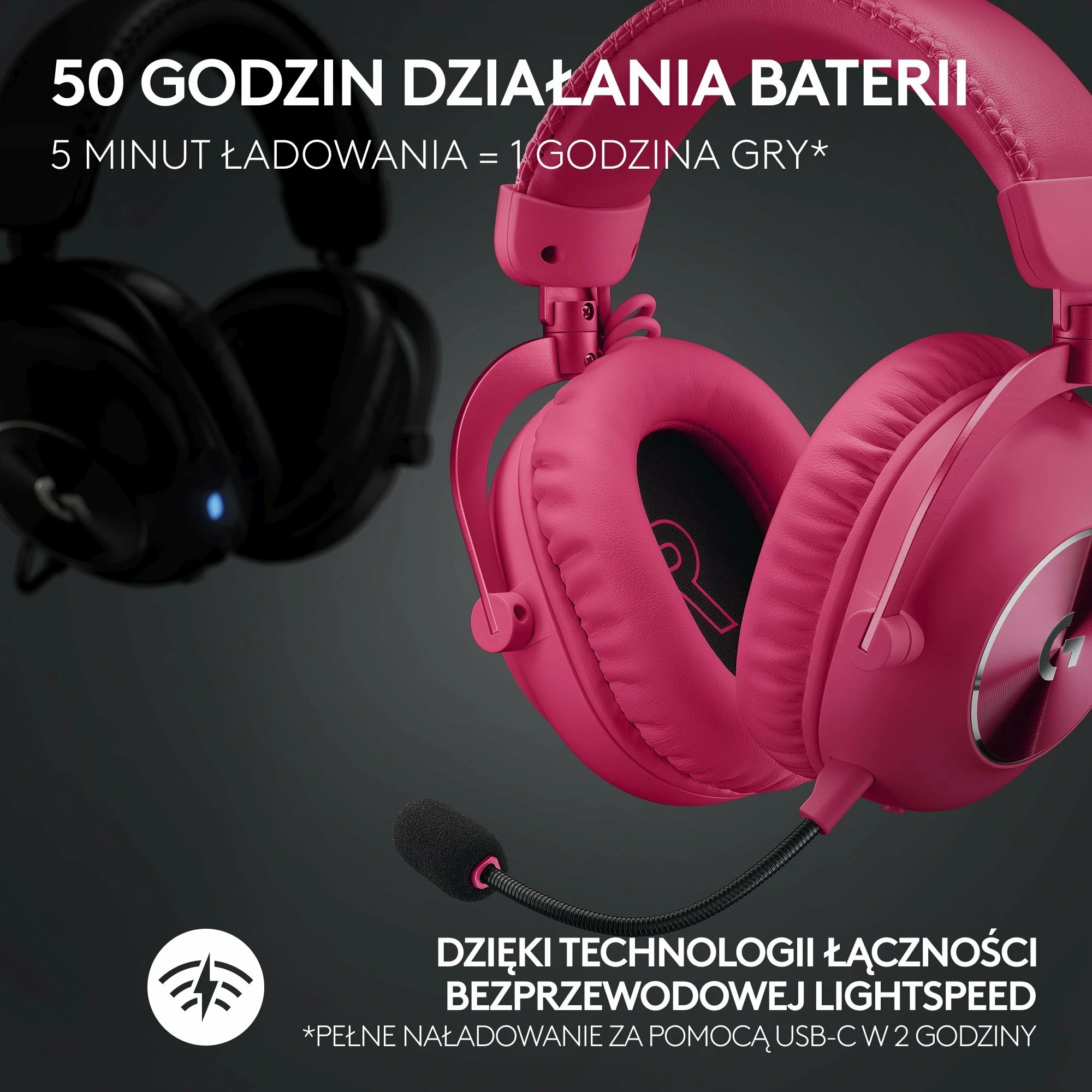 Kufje gaming Logitech G Pro X2 Lightspeed (981-001275) wireless 7.1, mikrofon, 50 mm, Rozë