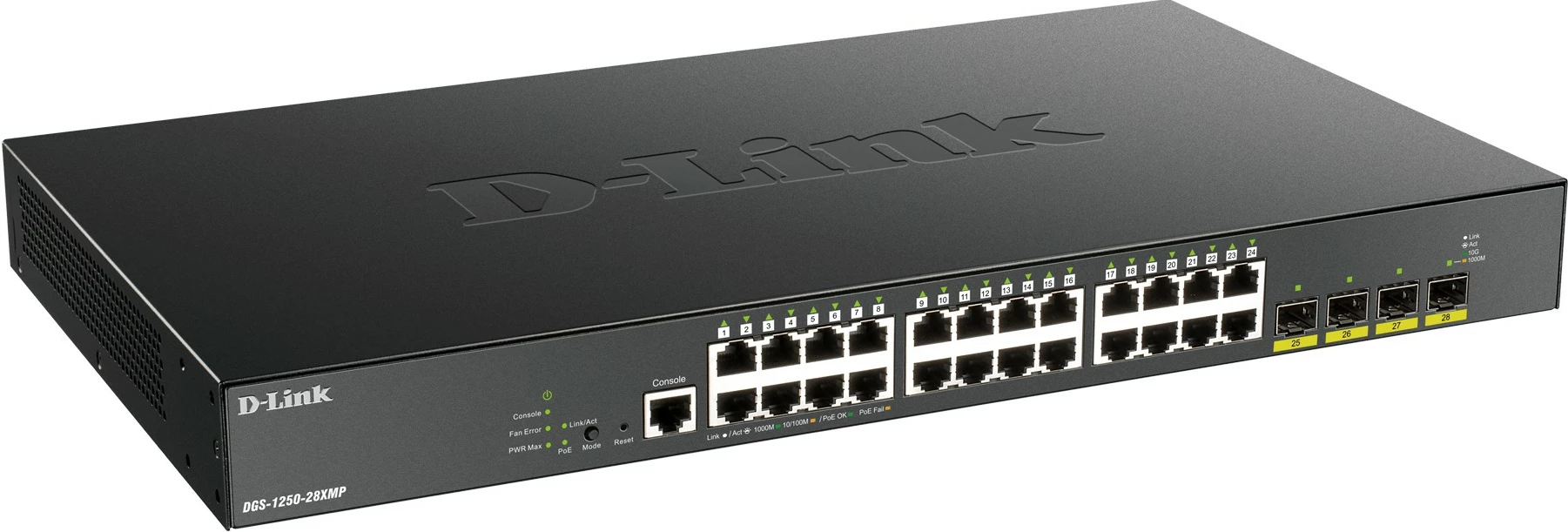 Switch D-Link DGS-1250-28XMP/E, 28 porta, PoE+, 4x 10G SFP+, i zi