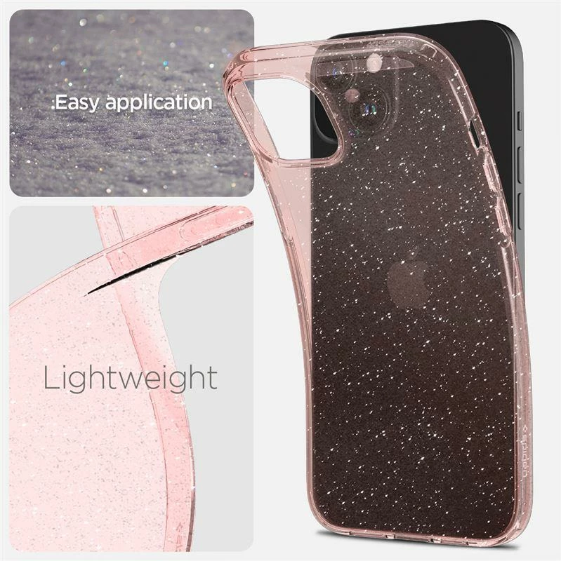Mbështjellës Spigen Liquid Crystal Glitter për iPhone 15 Plus, Transparent/Rozë