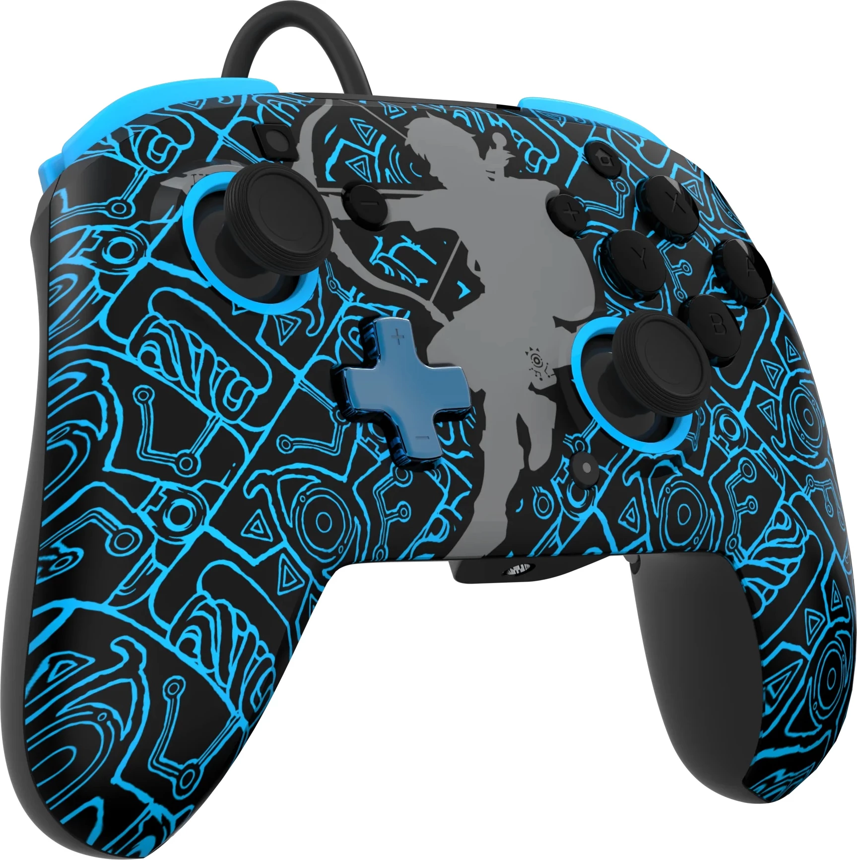 Kontroller me kabllo PDP REMATCH Glow in the Dark Link për Nintendo Switch, me audio 3.5mm dhe butona të rimapueshëm, zi/kaltër