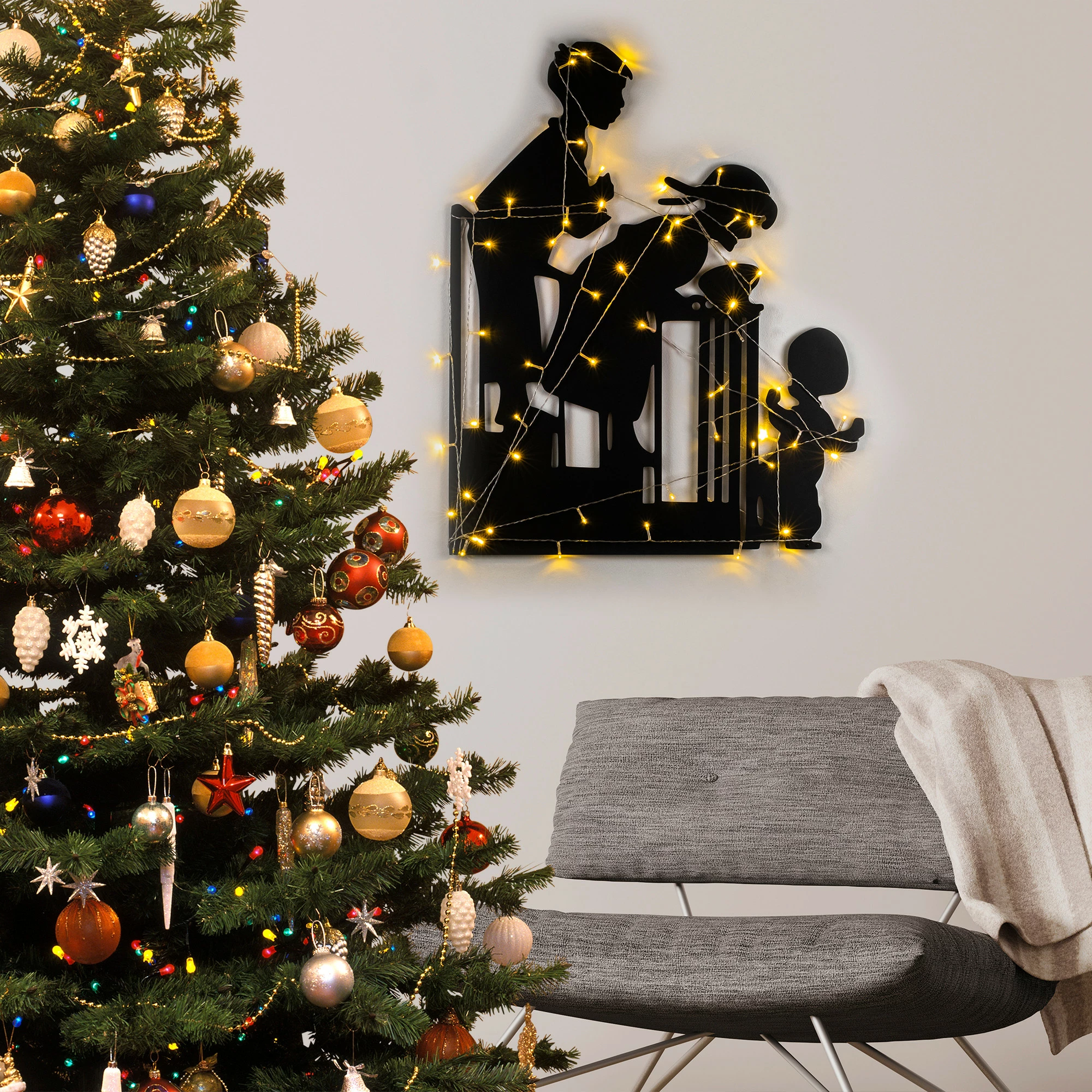 Aksesor dekorativ metalik për mur, Wallity, XMASBLACK - 018