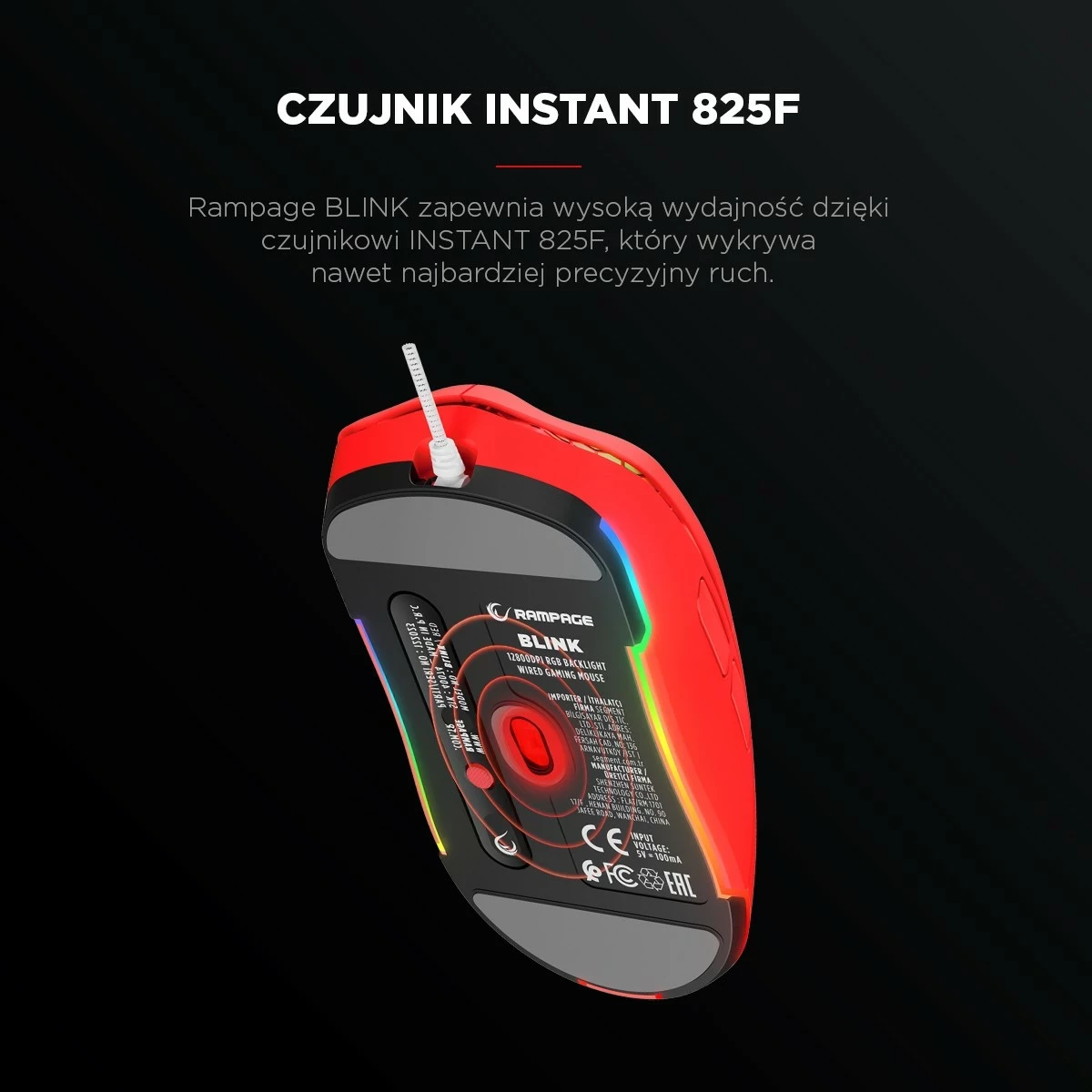 Maus gaming Rampage BLINK, USB, 12800 DPI, RGB, sensor optik, e kuqe