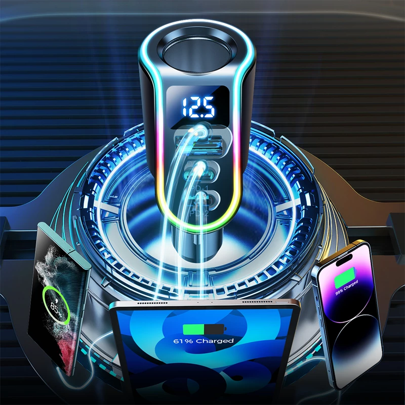 Karikues veture Joyroom JR-CL21, 150W, 3 porta (USB-A QC3.0, 2x USB-C PD3.0), LED, zi