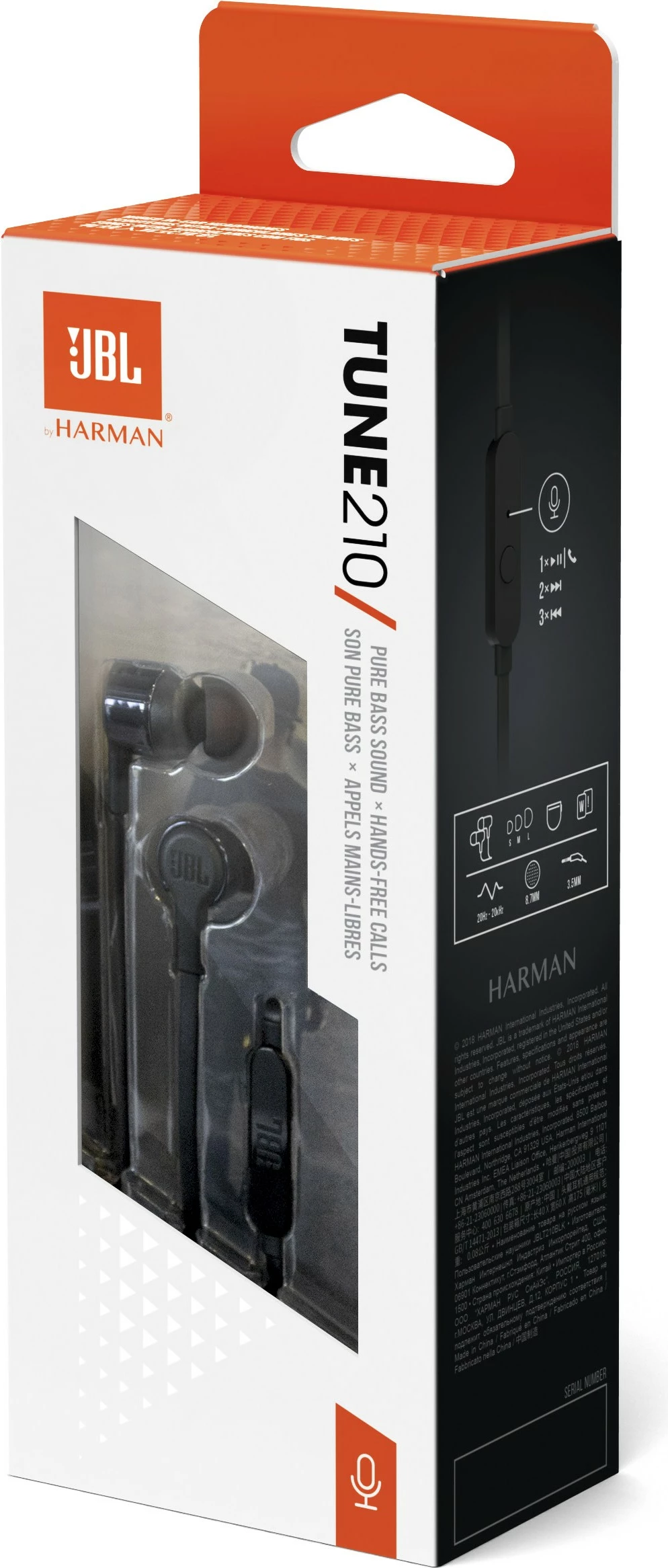 Kufje JBL Tune 210, me tela, Pure Bass, mikrofon, 3.5mm, të zeza