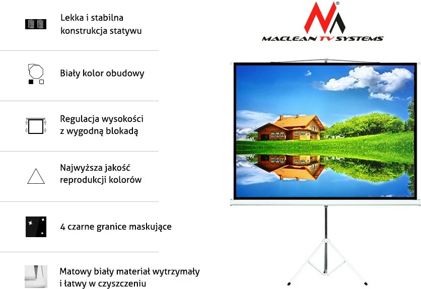 Ekran projekcioni Maclean MC-595, 100", 4:3, 200x150 cm, me stativ