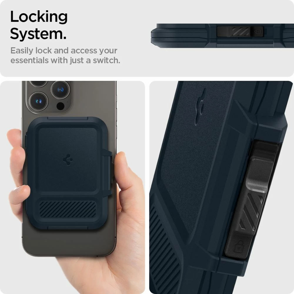 Mbështjellës Spigen Lock Fit MagSafe për kartela, Blu e errët