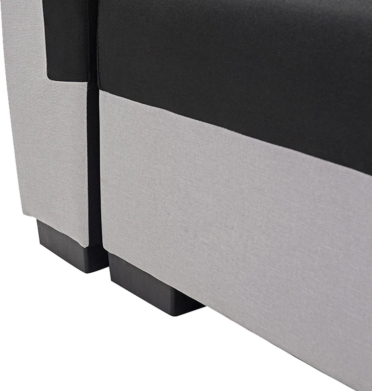 Krevate divan treshe Gaby, me hapësirë për magazinim, stof, ngjyrë e zezë-gri e çelët, 260x88x88cm