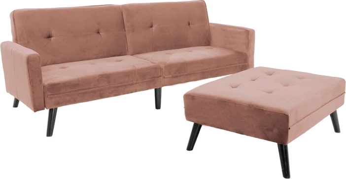 Divan-krevat Dream me tabure kadife ngjyrë mollë e kalbur 209x157x80m