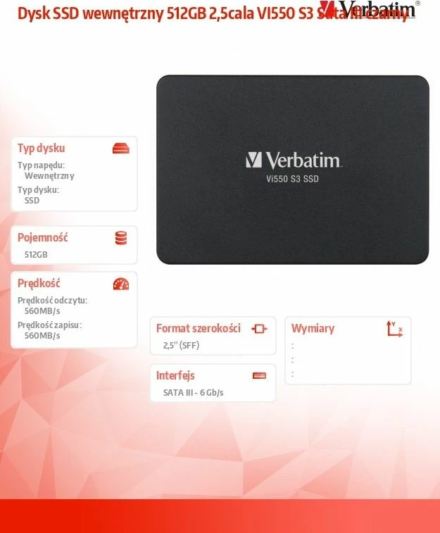 Disk SSD Verbatim Vi550 S3 512GB 2.5" SATA III 7mm (49352)