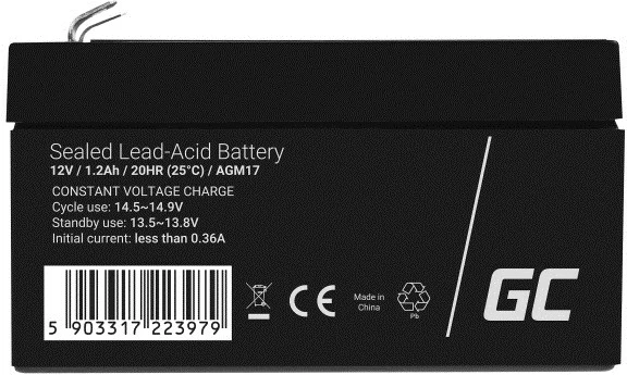 Bateri Green Cell AGM17, 12 V,  1.2 Ah, e zezë 