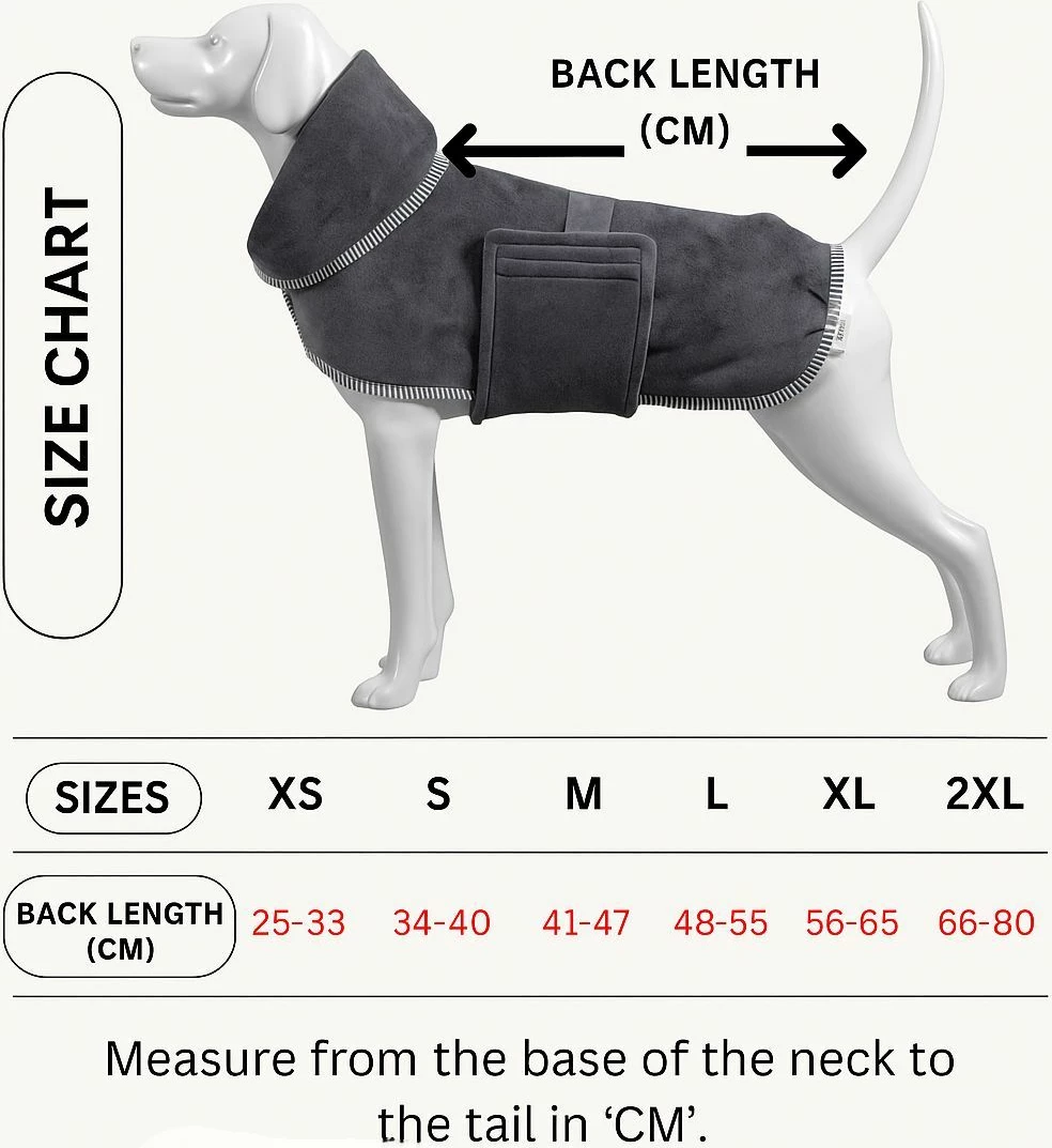 Rrobë banje për qen, ngjyrë gri, Paws & Whiskers, Drygown, XL