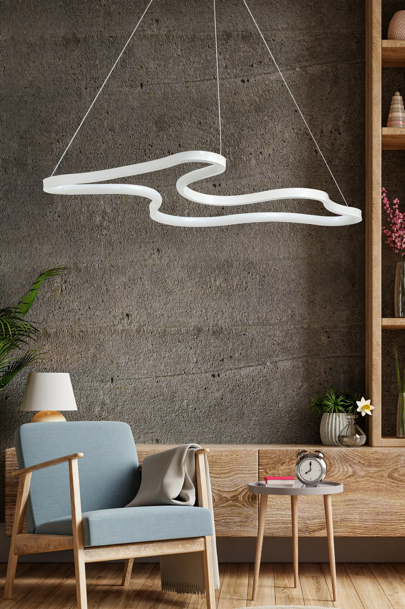 Llambë varëse Opviq, dizajn artistik, trup i bardhë, dritë e bardhë