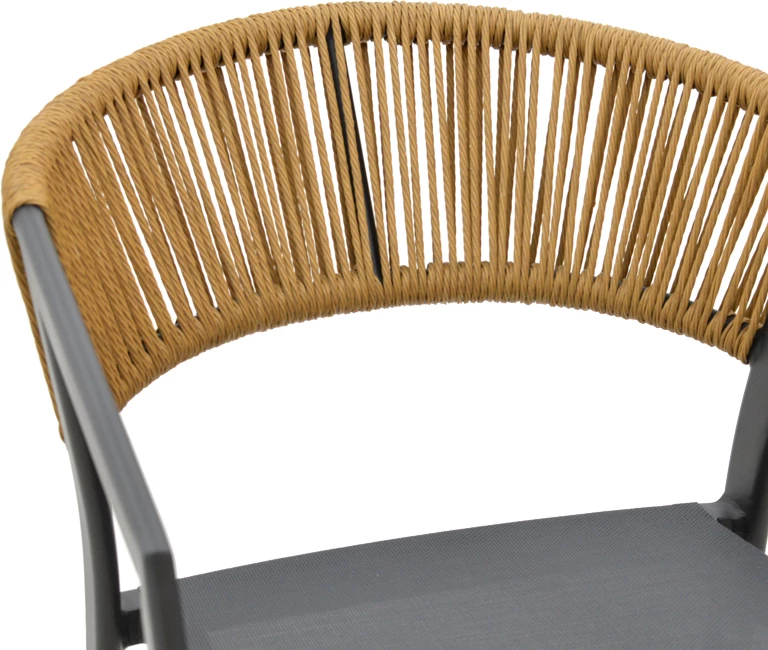 Karrige për bar alumini Phoenix e grumbullueshme, kornizë antraciti-tekstilene, ratan natyral 53x58x103cm