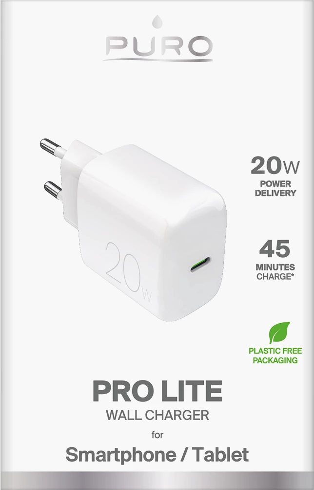 Karikues muri Puro PROLITE 20W, USB-C, i bardhë