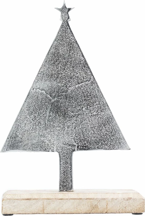 Dekor pemë për Krishtlindje, dru dhe alumin, argjend, 18x5x28cm