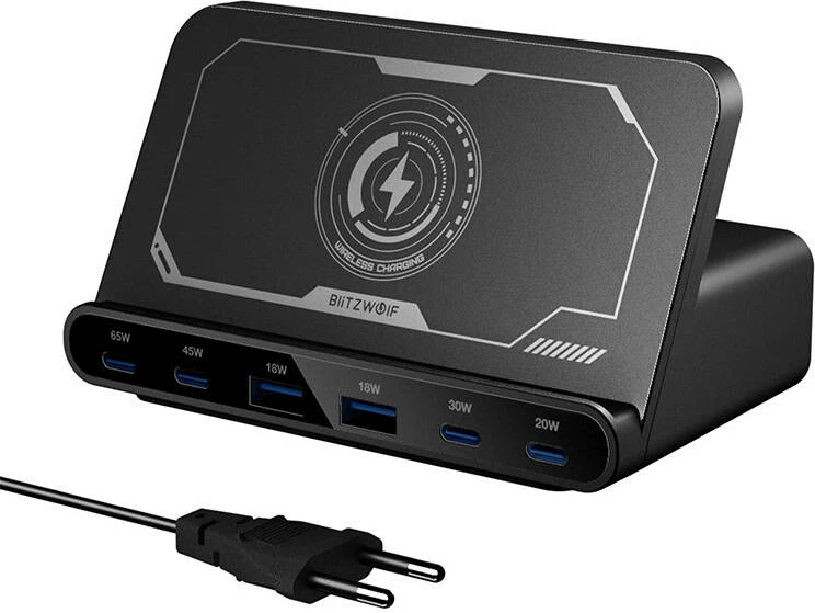 Karikues rrjeti BlitzWolf BW-S27, 160W, 4x USB-C, 2x USB-A, karikim wireless 15W, zi