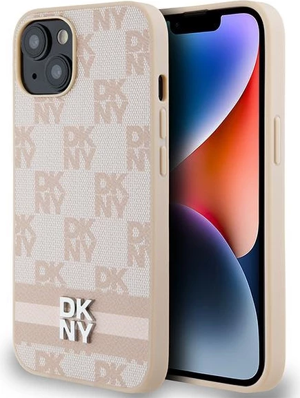 Mbështjellës DKNY Checkered Mono Pattern & Printed Stripes për iPhone 15/14/13, 6.1", Rozë
