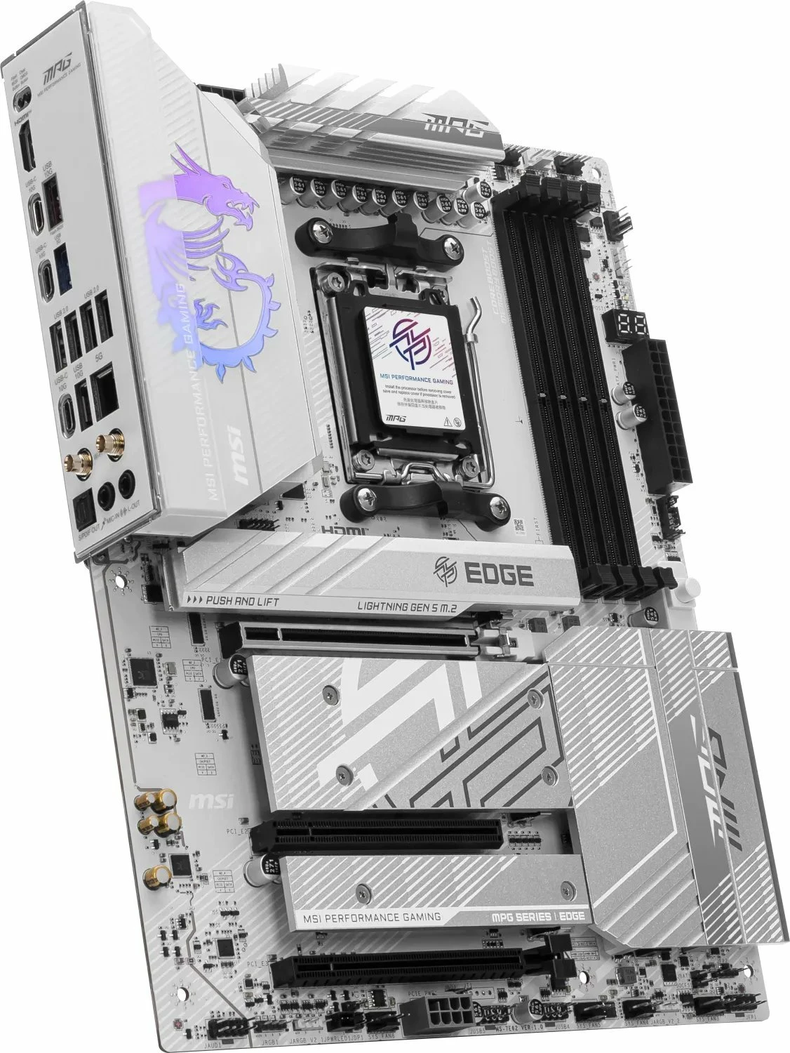 Pllakë amë MSI MPG B850 EDGE TI WIFI ATX, DDR5, Wi‑Fi 7, PCIe 5.0, bardhë-argjend