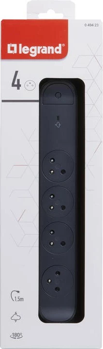 Zgjatues Legrand 4x2PZ, 1.5m, i zi, me mbrojtje nga mbingarkesa