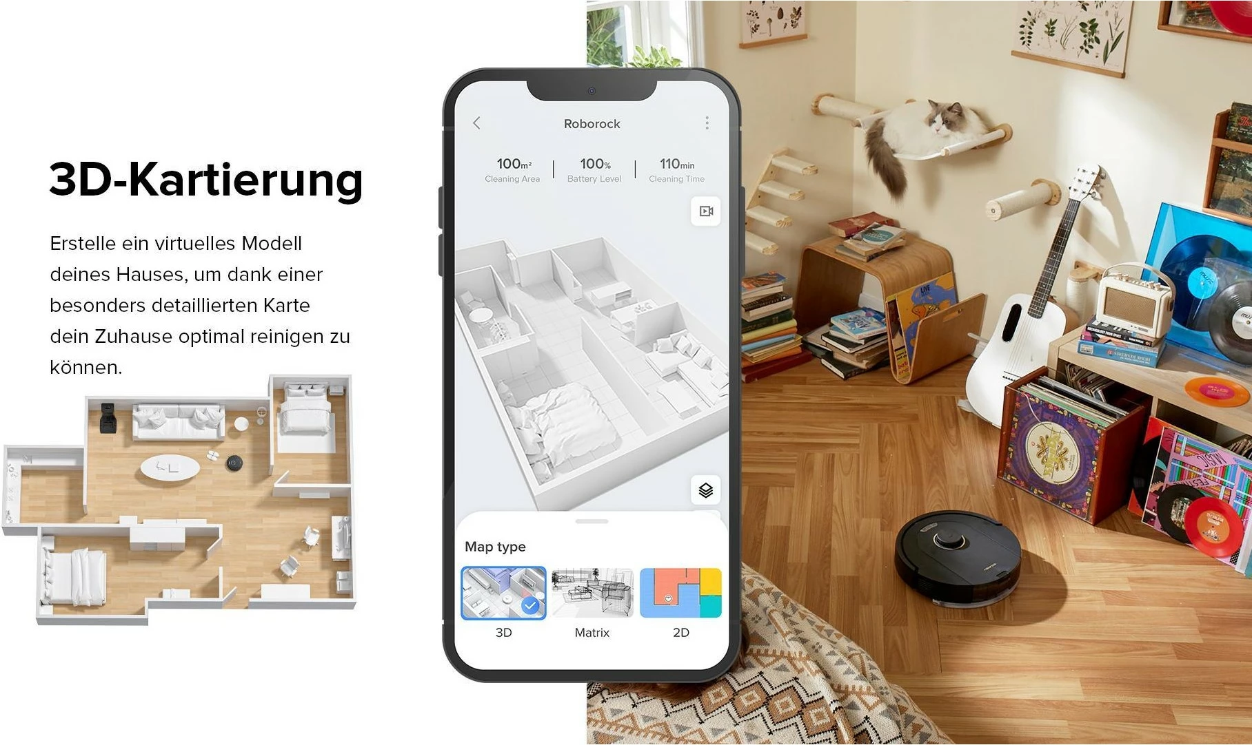 Robot fshesë Roborock Q5 Pro+, DuoRoller, 5500 Pa, 0.77L, 2.5L, e zezë