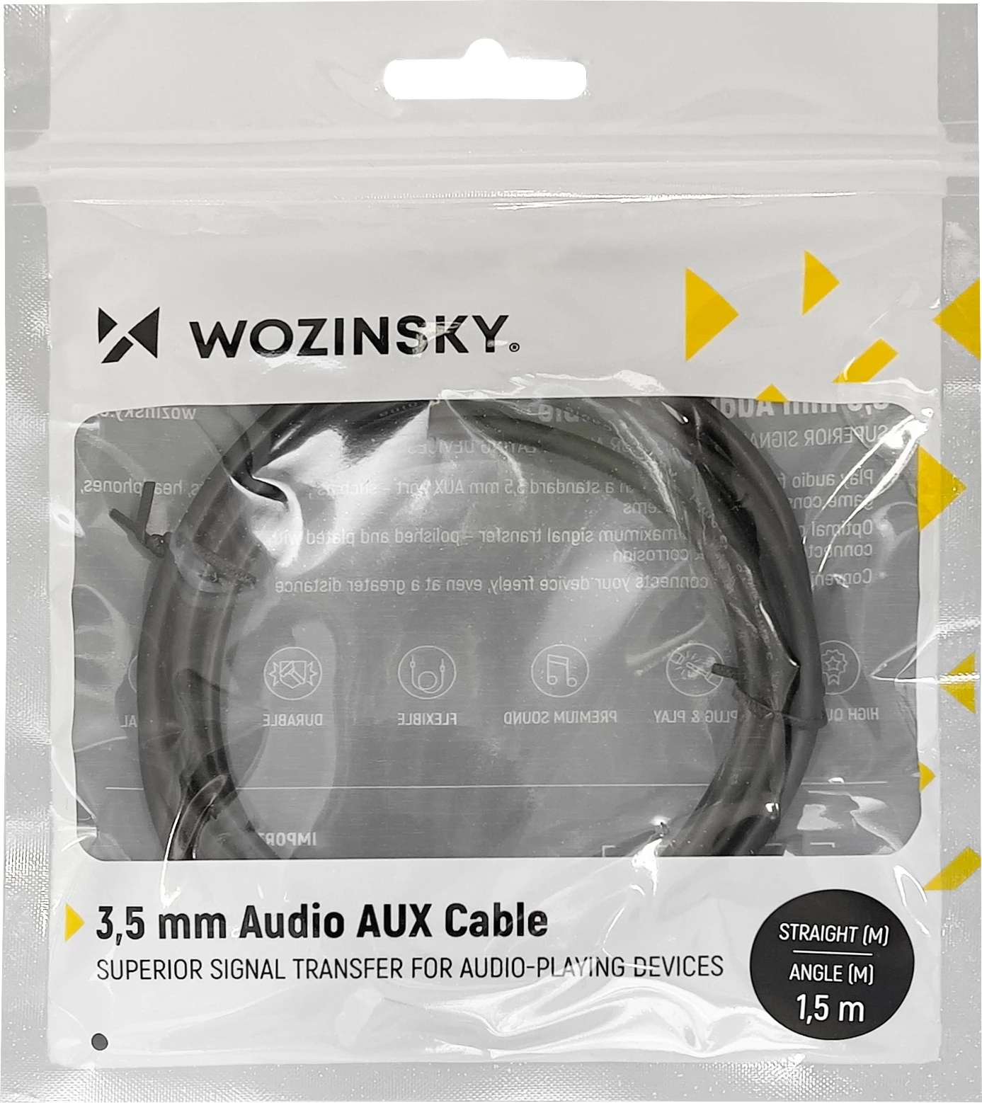 Kabllo AUX Wozinsky WACSAB-2M, mini jack 3.5 mm mashkull-mashkull, 2 m, e zezë