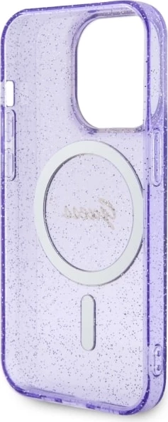 Mbështjellës Guess GUHMP14LHCMCGU për iPhone 14 Pro 6.1", Glitter Gold MagSafe, vjollcë