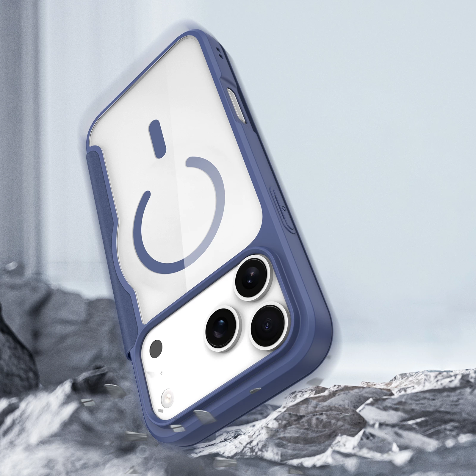 Mbështjellës, Dux Ducis, Skin X Pro iPhone 17 Pro, me portofol, kompatibil MagSafe, me bllokim RFID, blu