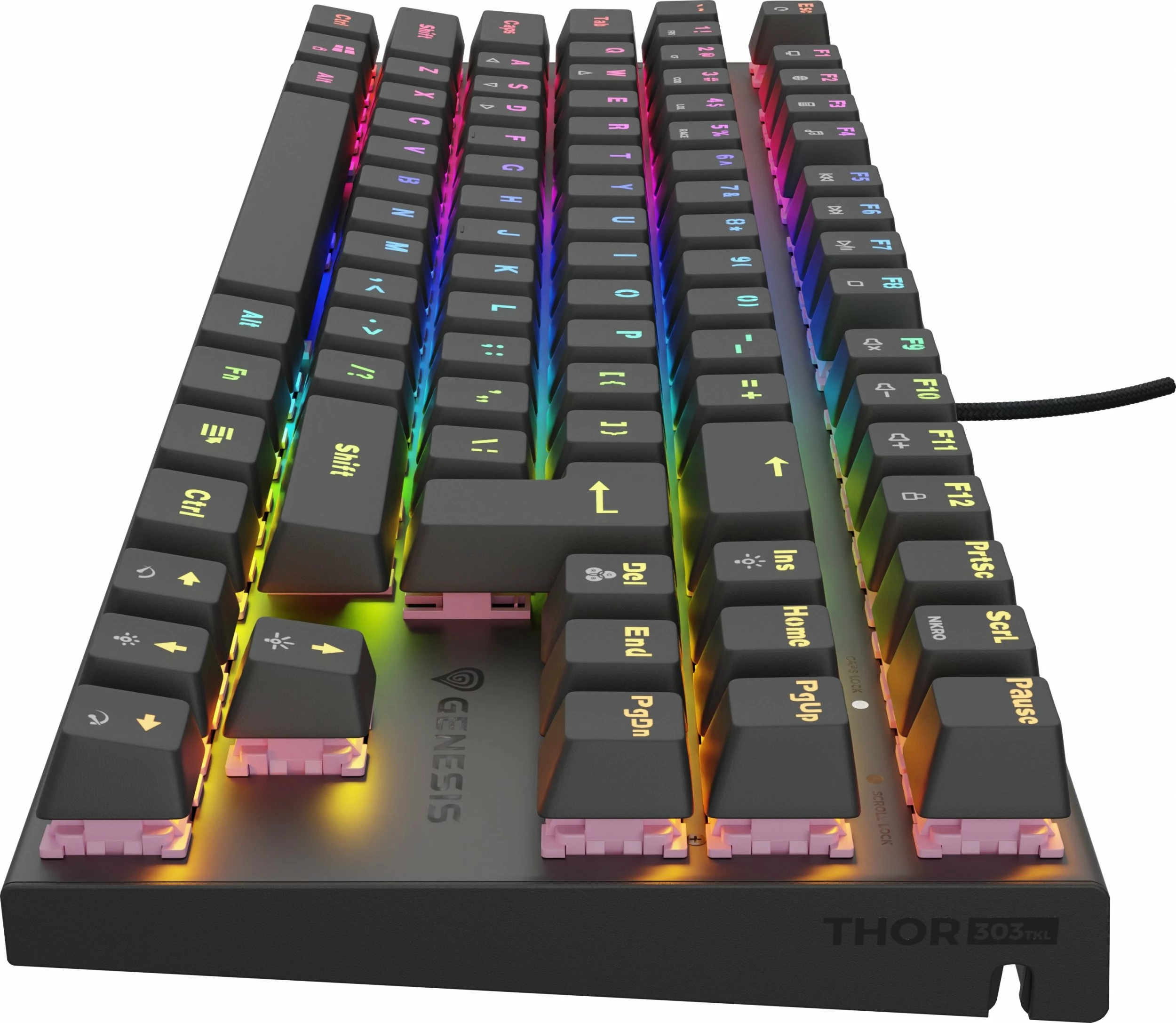 Tastierë mekanike gaming Genesis Thor 303 TKL (NKG-1881), Outemu Peach Silent, Hot Swap, RGB, USB, US layout, e zezë