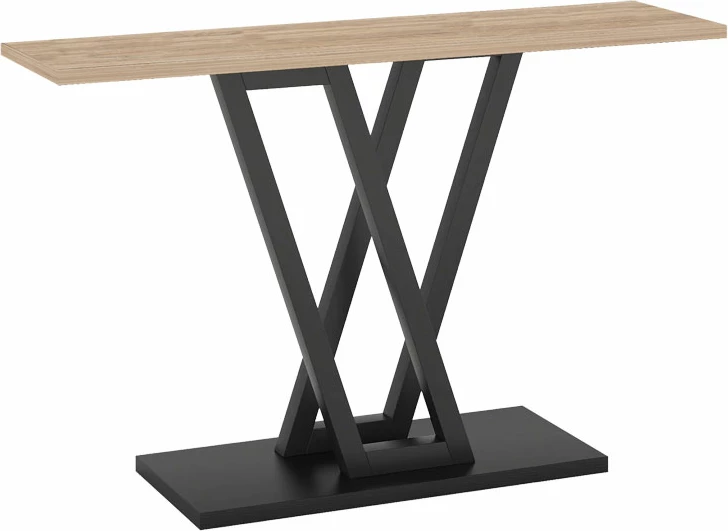 Konsolë Wirmo, melaminë natyrale-e zezë, këmbë metali të zeza, 110x30x80cm