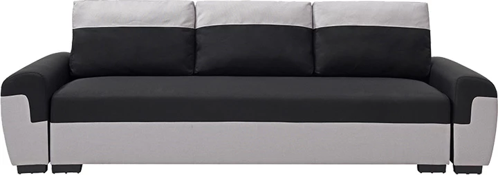 Krevate divan treshe Gaby, me hapësirë për magazinim, stof, ngjyrë e zezë-gri e çelët, 260x88x88cm