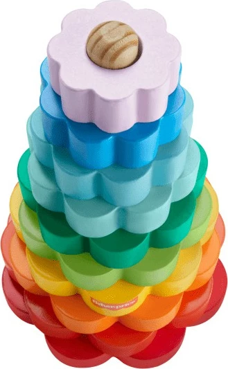 Lodër druri Fisher Price Wooden Pyramid HXT77, shumëngjyrëshe, 10 pjesë